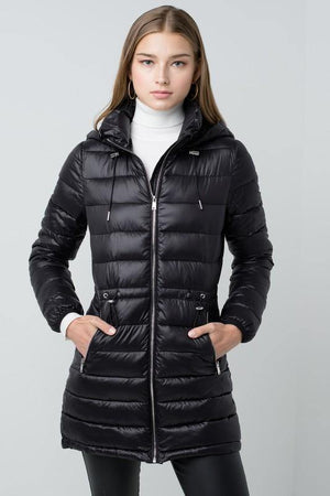Sabrina, Ultra lightweight hooded long line padding coat