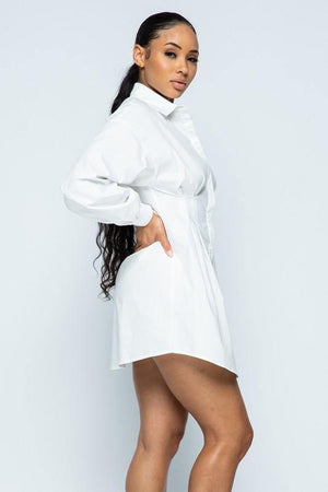 Keira, White Trench Button Down Dress Shirt - Dimesi Boutique