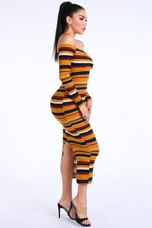 Dayana, Striped mustard dress - Dimesi Boutique