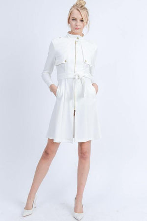 Long sleeves zip up front trench coat jacket - Dimesi Boutique