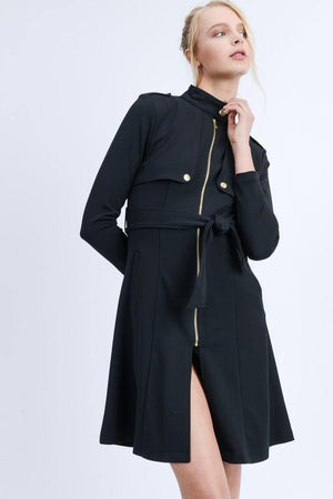 Long sleeves zip up front trench coat jacket - Dimesi Boutique