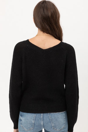 Jade, Glitter shiny ruched front knit sweater