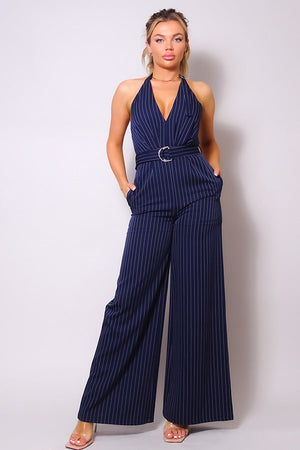 Adele, Striped jumpsuit with belt