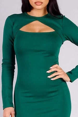 Long sleeve chest cutout bodycon midi dress - Dimesi Boutique