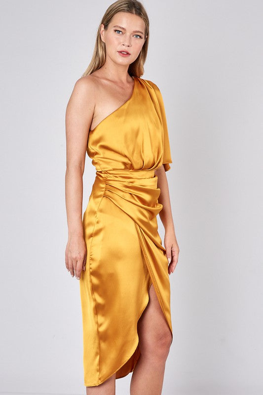 Caramel Knit One Shoulder Dress