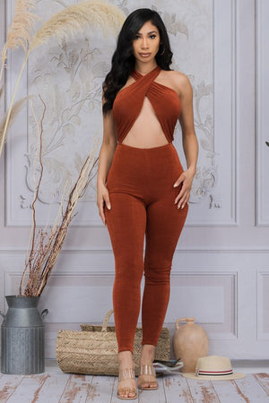 Helen, Solid Criss cross pull-on jumpsuit
