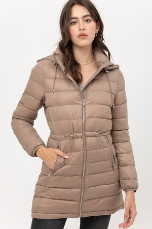 Sabrina, Ultra lightweight hooded long line padding coat