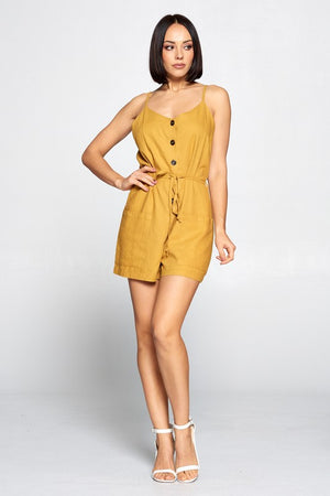 Camila, Sleeveless romper with tie waist and button down
