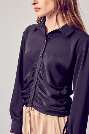 Adele, Ruched on the sides collard button up blouse