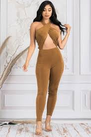Helen, Solid Criss cross pull-on jumpsuit