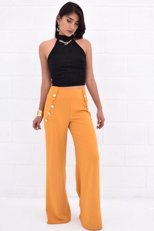 High waist flared pants with side buttoned - Dimesi Boutique