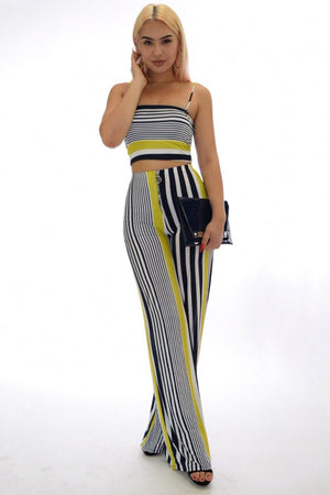 Crop top and pants striped two piece set - Dimesi Boutique
