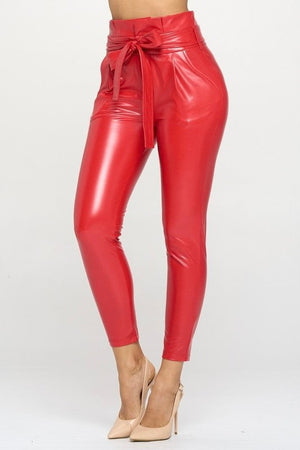Bella, High waist belted faux leather pants