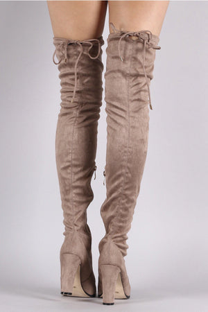Thigh high khaki boots with a chunky heel - Dimesi Boutique
