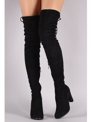 Thigh high black boots with a chunky heel - Dimesi Boutique