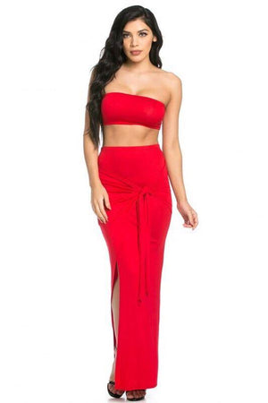 Strapless solid red set - Dimesi Boutique