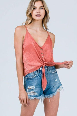 Candy, spaghetti strap silk top with front tie detail - Dimesi Boutique