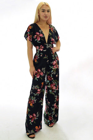 Bella, Floral print puffy sleeve jumpsuit