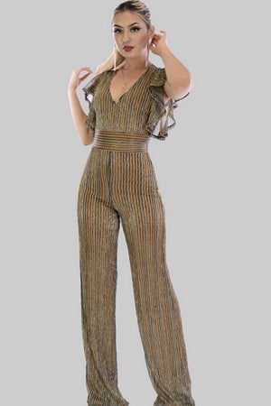 Catena, Ruffed sleeve sparkle multicolor Jumpsuit - Dimesi Boutique