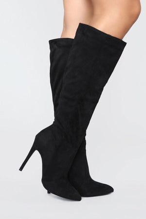 Giselle Suede Mid Calf Black Boots - Dimesi Boutique