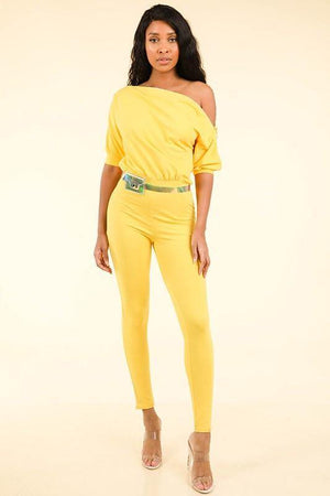 Nicole, Yellow Jumpsuit With Zipper Shoulder - Dimesi Boutique