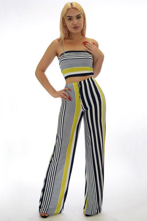 Crop top and pants striped two piece set - Dimesi Boutique