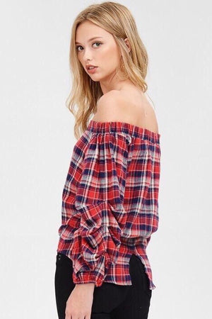 Red flannel plaid blouse - Dimesi Boutique