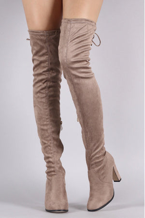 Thigh high khaki boots with a chunky heel - Dimesi Boutique