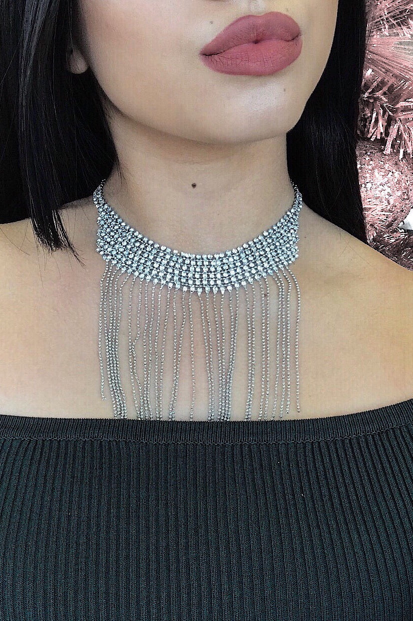 Waterfall drop stone silver necklace - Dimesi Boutique