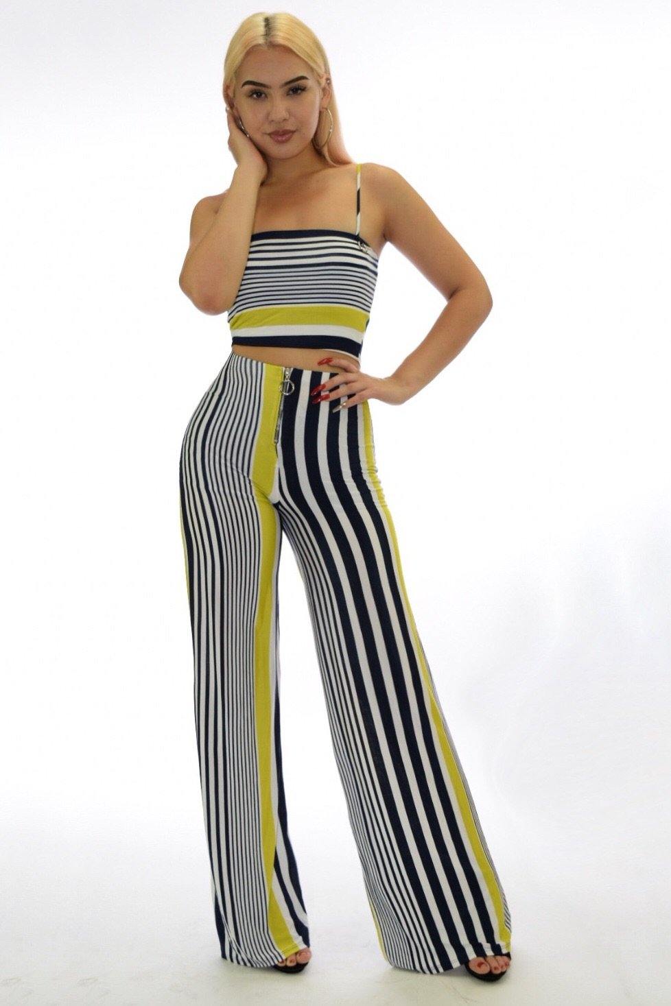 Alissa, Crop top and pants striped two piece set