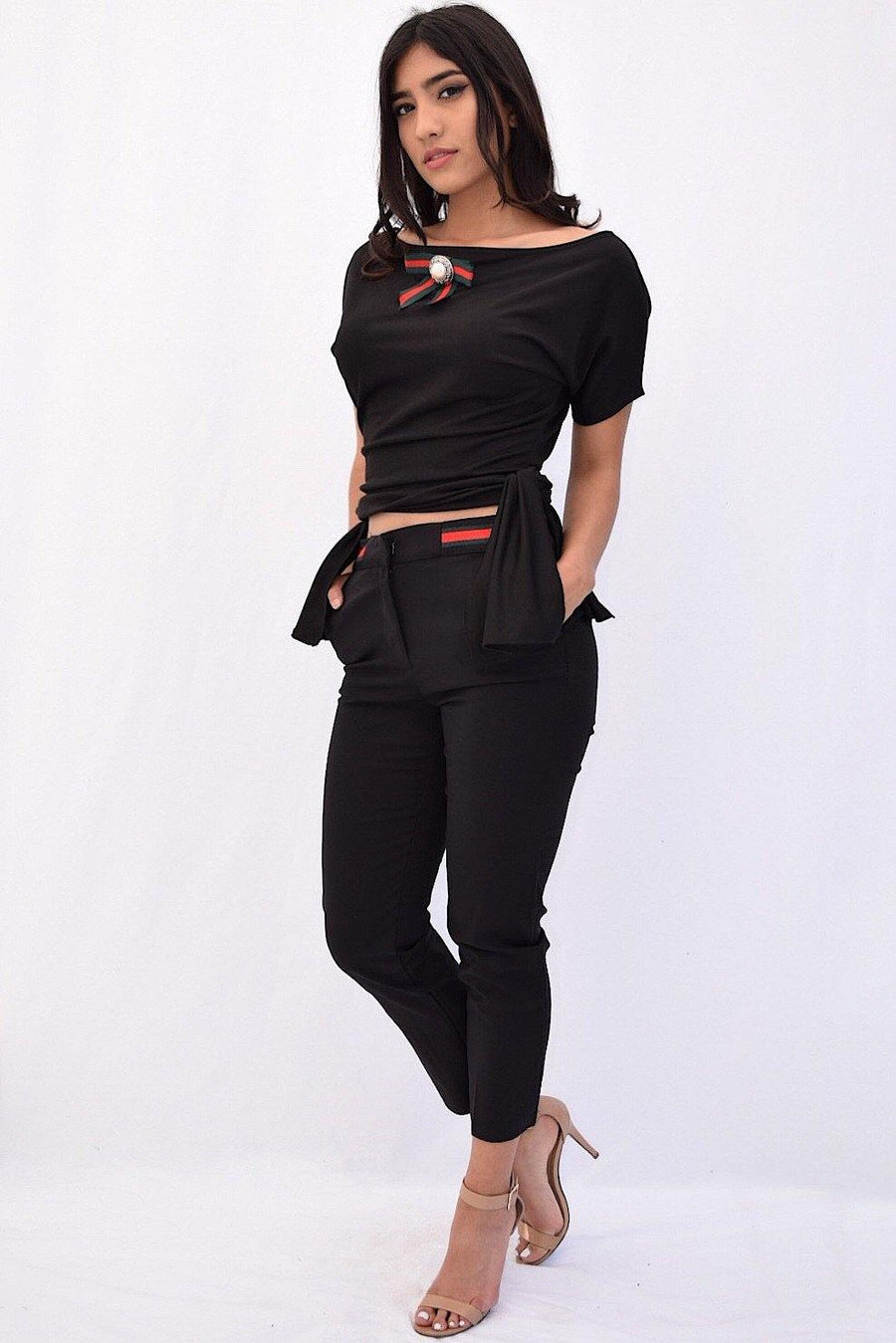 Natalia, Skinny leg pants with "Gucci" inspired waistband - Dimesi Boutique