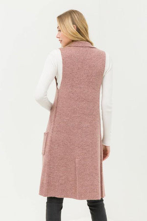 Yara, Mauve Sleeveless Long Cardigan Vest - Dimesi Boutique