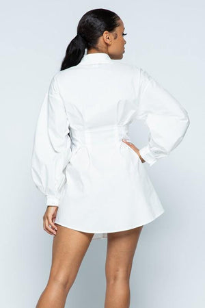 Keira, White Trench Button Down Dress Shirt - Dimesi Boutique