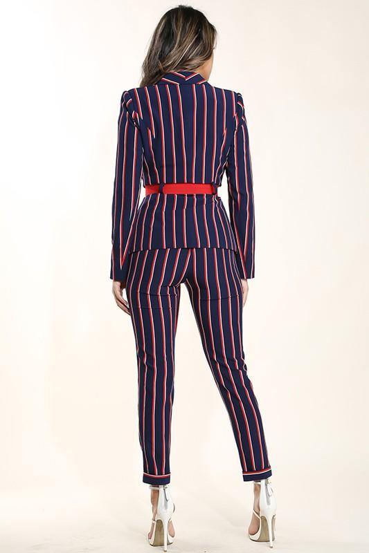 Plus Size Casual Suit Set Women's Plus Stripe Print Long - Temu