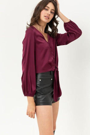 Jamie, Burgundy top with buttoned and knotted silky - Dimesi Boutique