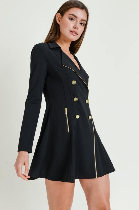 Tuxedo Coat Dress, Double Breasted Blazer Dresses for Women, Black