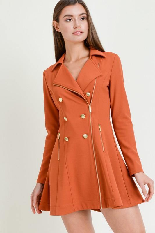 Bella, Zip Up Trench Flared Coat Dress Bella, Zip Up Trench Flared Coat Dress
