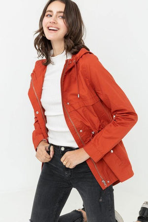 Paige, Rust windbreaker jacket with hooded - Dimesi Boutique