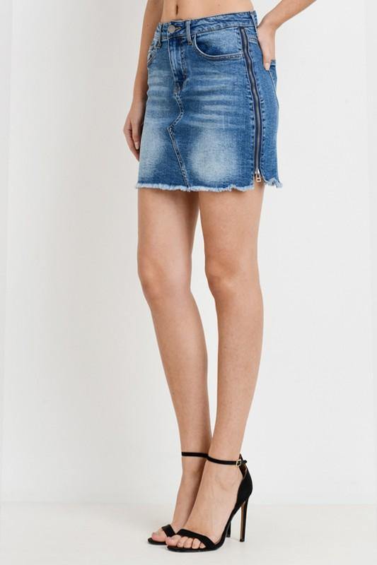 Denim mini skirt with side zippers - Dimesi Boutique