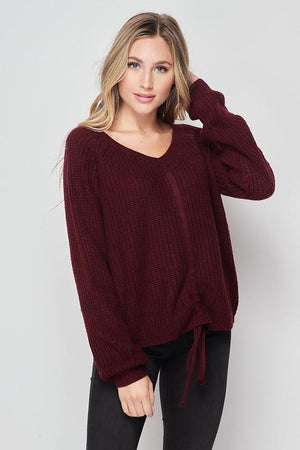 Jade, Ruched front Self Tie Knit sweater