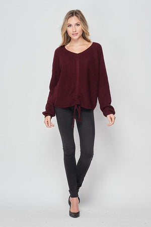 Jade, Ruched front Self Tie Knit sweater