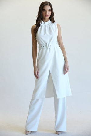 Cardi, Sleeveless belted top and pants set