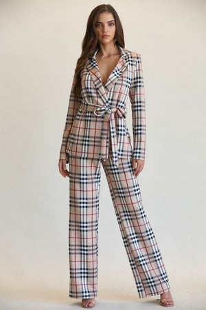 Beverly, Plaid printed blazer pants set