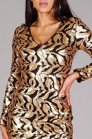 Natasha, Gold sequin bodycon mini dress - Dimesi Boutique