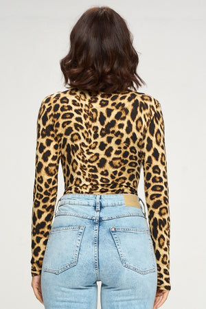 Katy, Long sleeve leopard print cross bodysuit