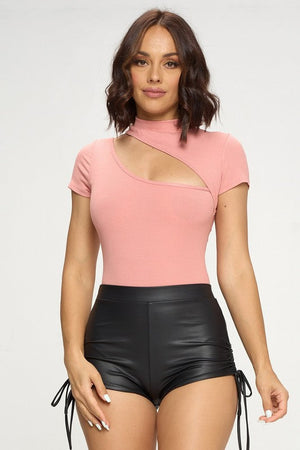 Karen, Short sleeve bodysuit with cut out ribbed