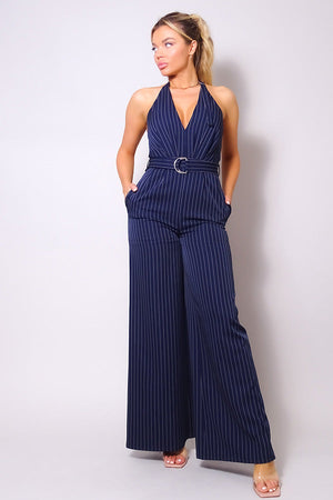 Adele, Striped jumpsuit with belt
