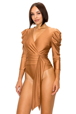 Kim, Puff sleeve wrap front bodysuit