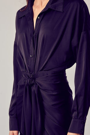 Angelina, Collar button down front tie midi dress