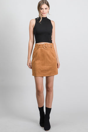 Pleated texture belted suede mini skirt - Dimesi Boutique